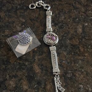 New Ginger Snap Intricate Silver and Purple Bracelet with Ornate Design